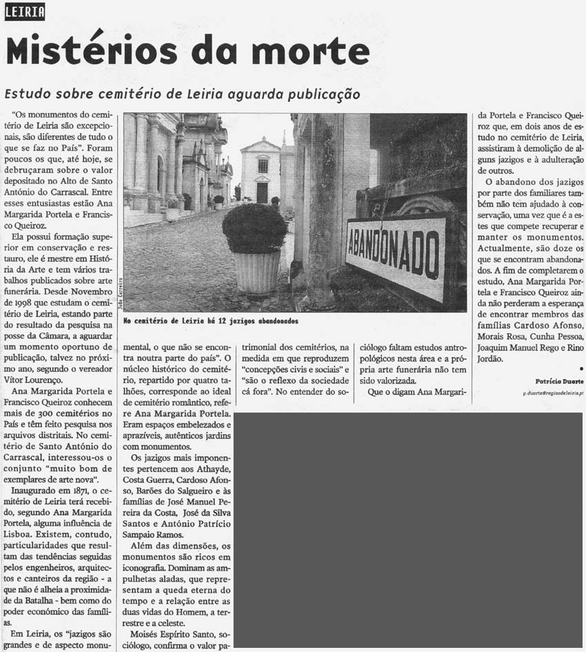Notcia publicada no "Regio de Leiria", em Novembro de 2000