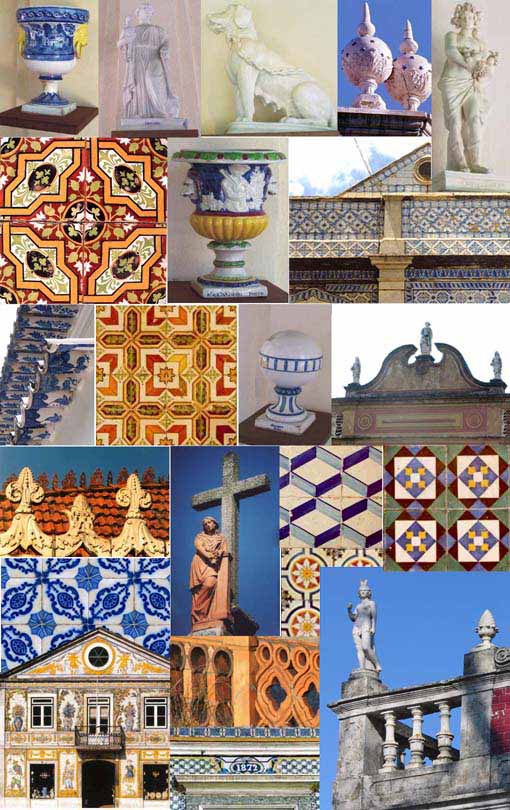 Platibandas balaustres arabescos esttuas alegricas pinhas globos azulejos vasos - Portuguese and Brazilian architectural ceramics